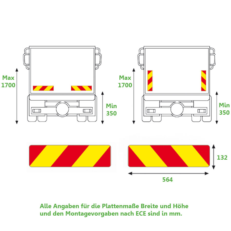 2 x Heckmarkierung 564 x 132 ECE 70.01 Warn- Aufkleber Reflektor LKW SZM Truck