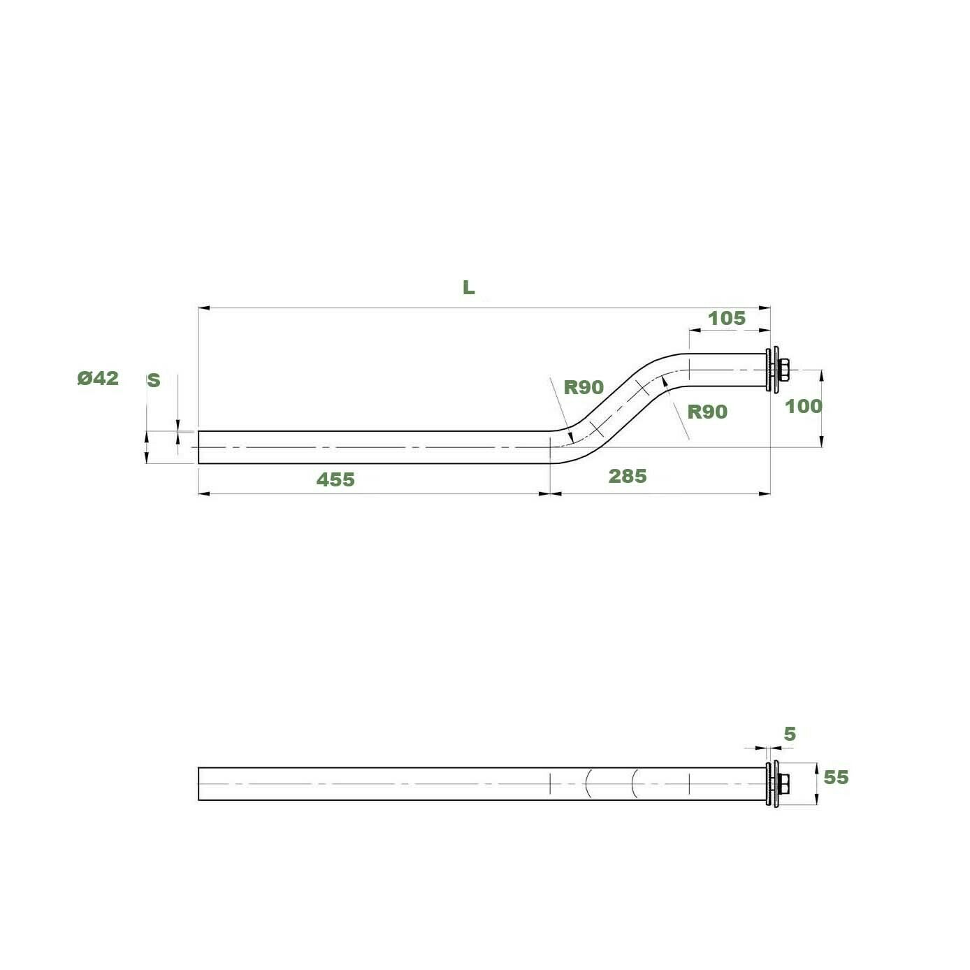 Kotflügel Tragrohr Halter Ø42 mm / 750 mm LKW Anhänger NFZ gekröpft 1244121130